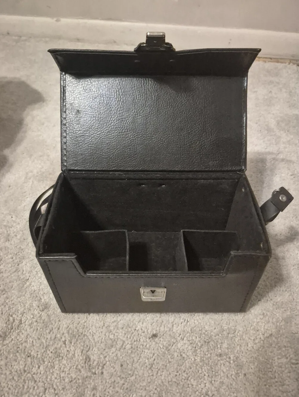 Black Camera Accessory Case with Interior Dividers and Shoulder Strap